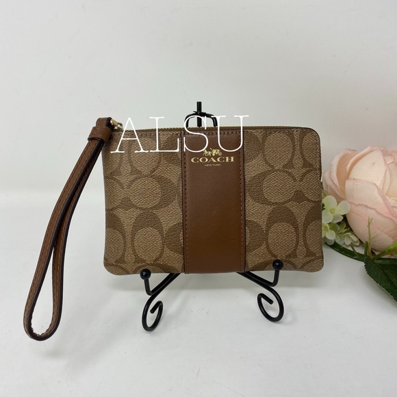 Coach Handbags - Coach Corner Zip Wristlet Wallet Leather Brown